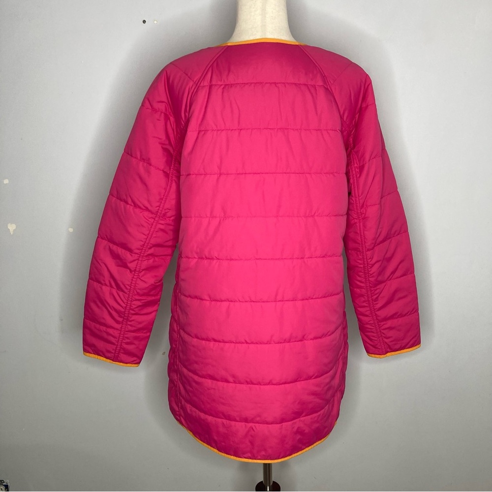 J. Crew Double Breasted Pink Puffer Long Coat Reversible Size Medium - Picture 4 of 9